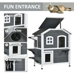 image-Cat Condo w/ Tons of Room & Openable Roof, Fir Wood, Outdoor/Indoor Catio Grey
