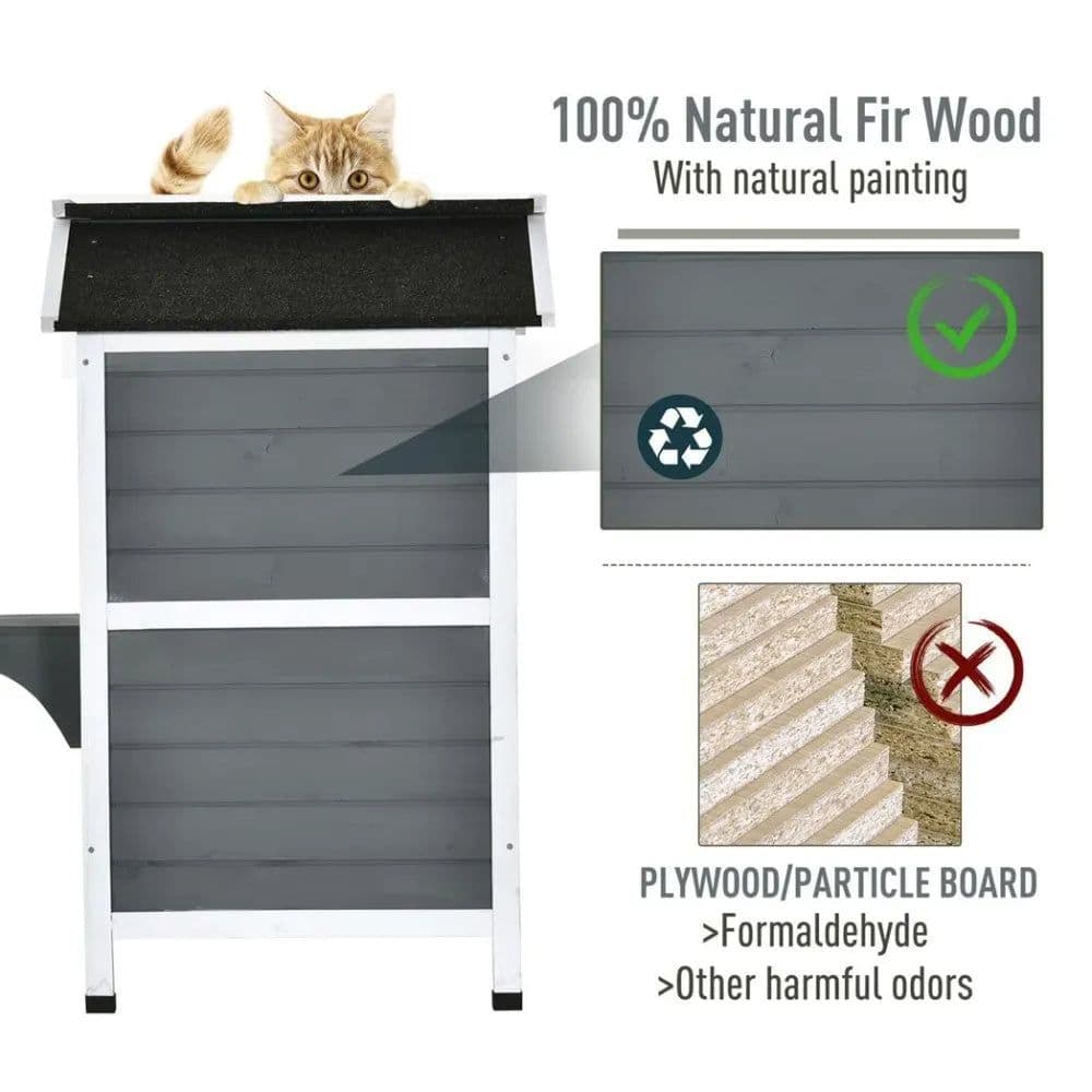 image-Cat Condo w/ Tons of Room & Openable Roof, Fir Wood, Outdoor/Indoor Catio Grey