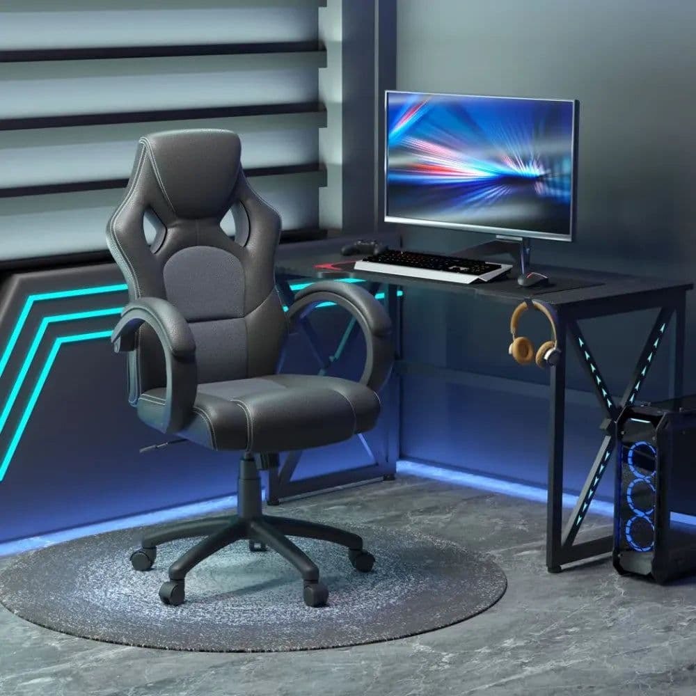 image-Executive Racing Swivel Gaming Office Chair PU Leather Computer Desk Chair Grey