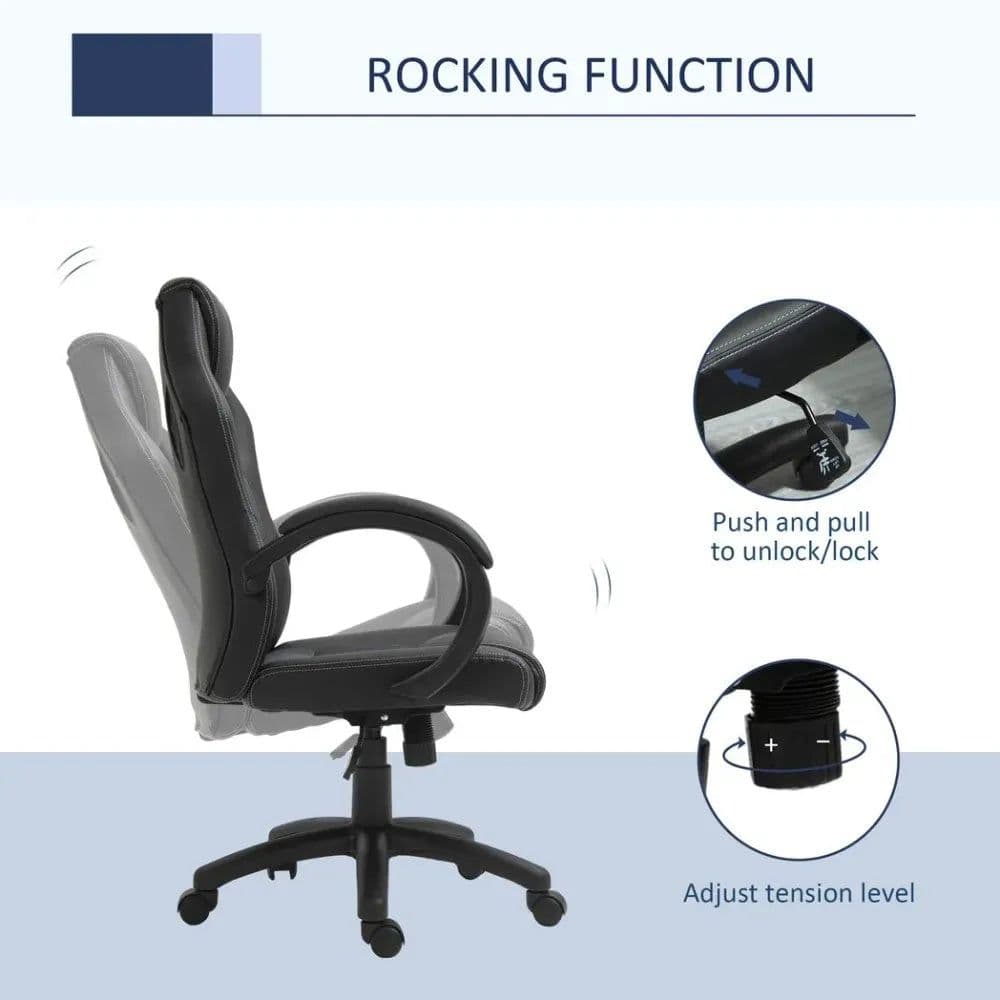 image-Executive Racing Swivel Gaming Office Chair PU Leather Computer Desk Chair Grey