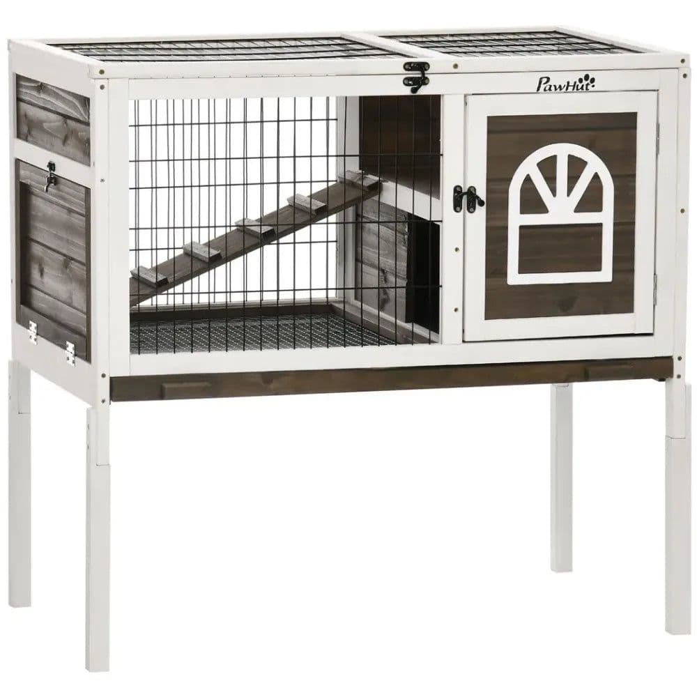 image-Rabbit Hutch Guinea Pig Cage with Slide-out Tray Openable Roof for Indoor Use