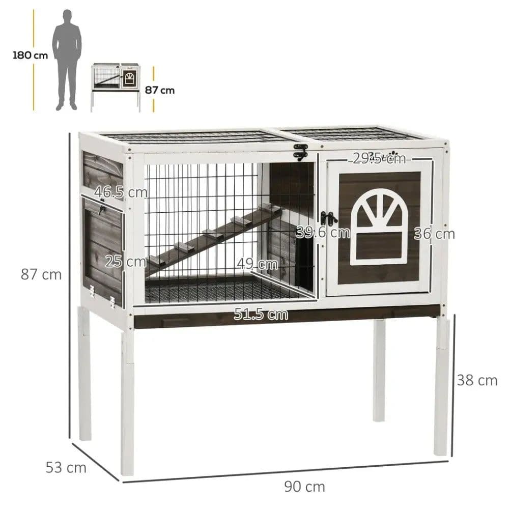 image-Rabbit Hutch Guinea Pig Cage with Slide-out Tray Openable Roof for Indoor Use