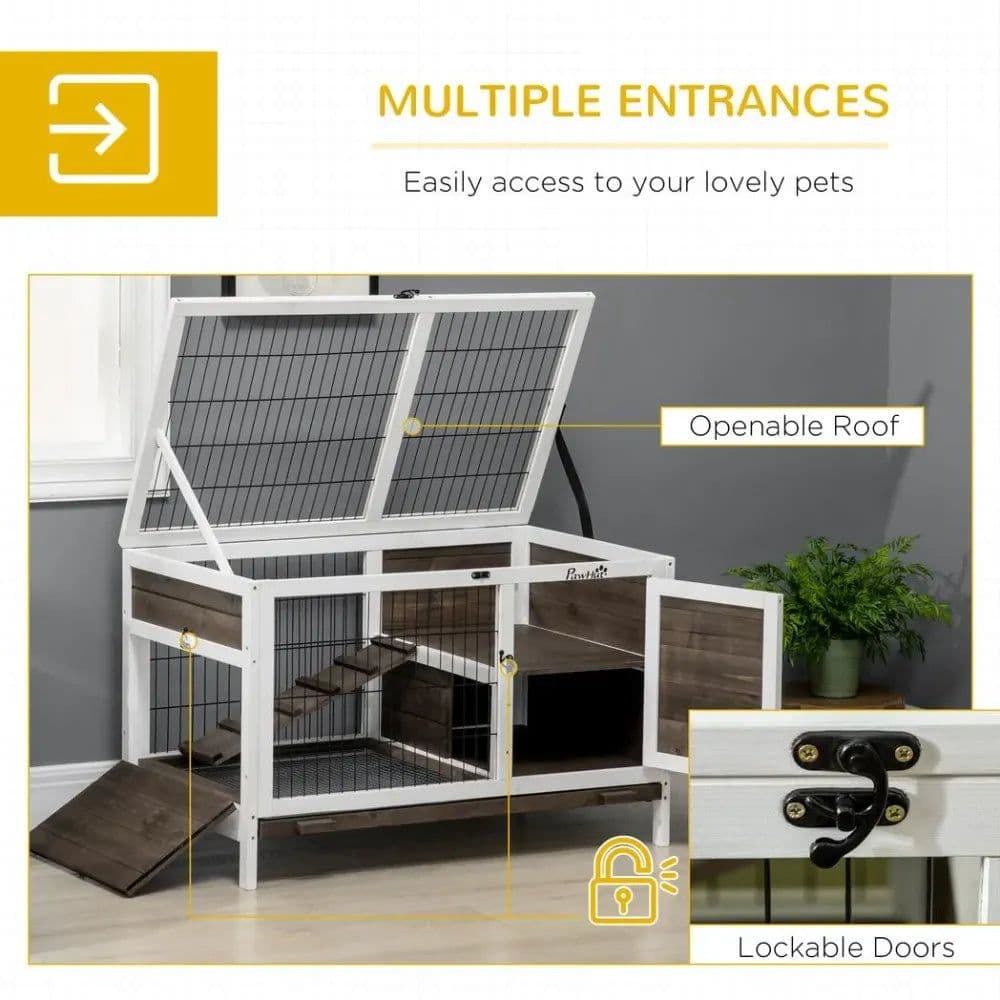 image-Rabbit Hutch Guinea Pig Cage with Slide-out Tray Openable Roof for Indoor Use