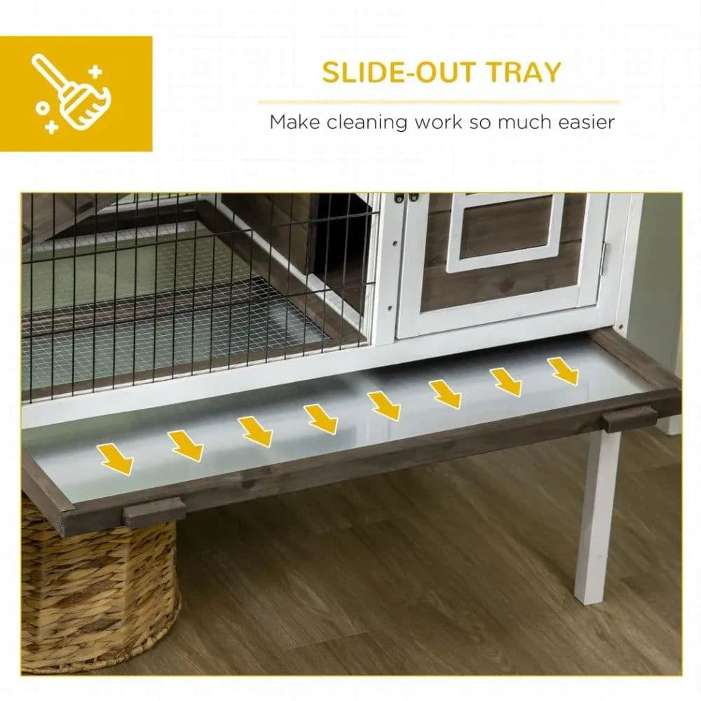 image-Rabbit Hutch Guinea Pig Cage with Slide-out Tray Openable Roof for Indoor Use