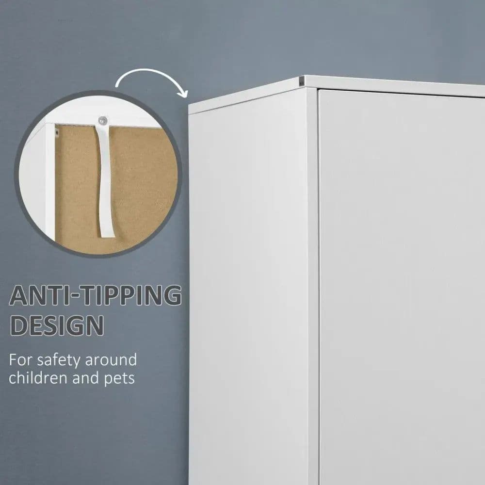 image-2 Door Wardrobe White Wardrobe with Drawers and Hanging Rod for Bedroom