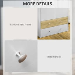image-2 Door Wardrobe White Wardrobe with Drawers and Hanging Rod for Bedroom