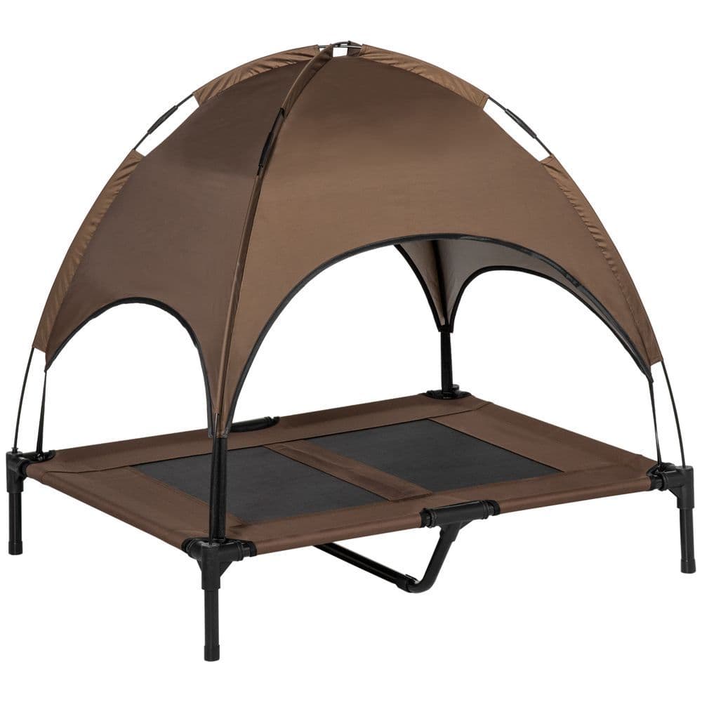 image-92 cm Elevated Pet Bed Dog Cot Tent with Canopy Instant Shelter Outdoor Coffee