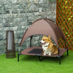 image-92 cm Elevated Pet Bed Dog Cot Tent with Canopy Instant Shelter Outdoor Coffee
