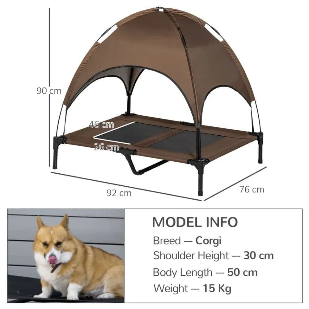 image-92 cm Elevated Pet Bed Dog Cot Tent with Canopy Instant Shelter Outdoor Coffee