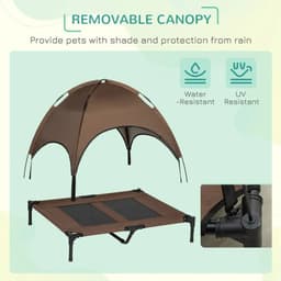 image-92 cm Elevated Pet Bed Dog Cot Tent with Canopy Instant Shelter Outdoor Coffee