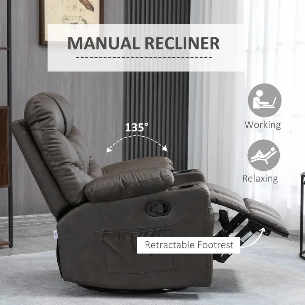image-PU Leather Manual Recliner Chair, Recliner Armchair for Living Room, Brown