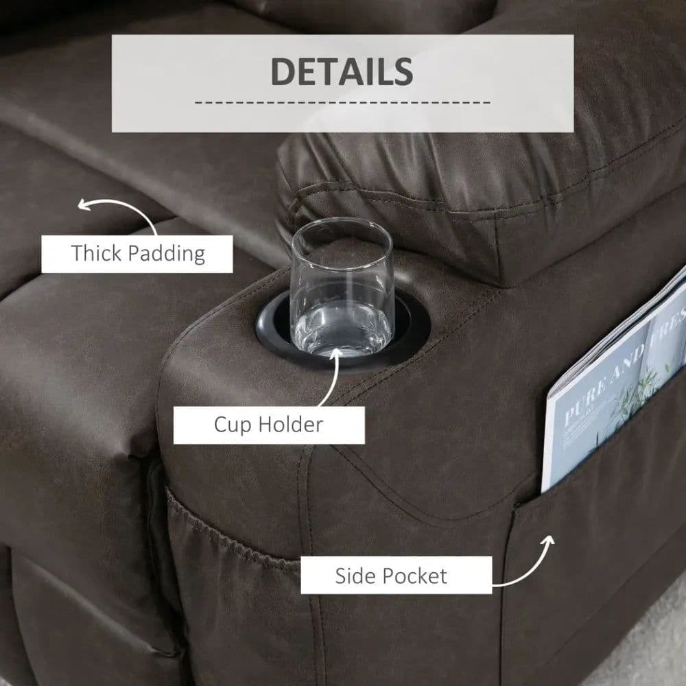 image-PU Leather Manual Recliner Chair, Recliner Armchair for Living Room, Brown