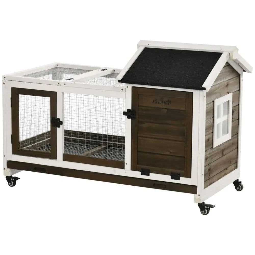 image-Rabbit Hutch Guinea Pig Cage with Slide-out Tray Wheels for Outdoor & Indoor