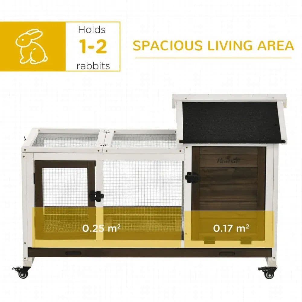 image-Rabbit Hutch Guinea Pig Cage with Slide-out Tray Wheels for Outdoor & Indoor