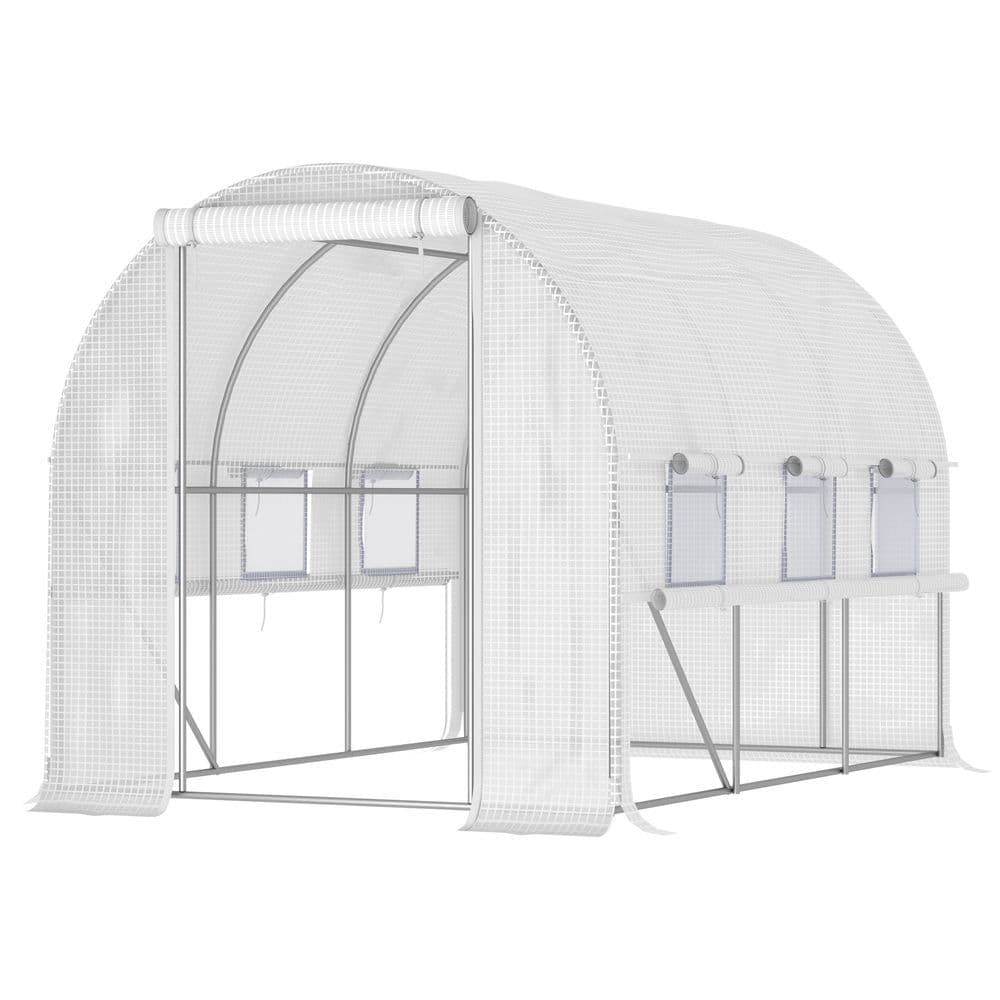 image-Large Outside Backyard Plant Greenhouse Hot House w/ Zippered Doors White