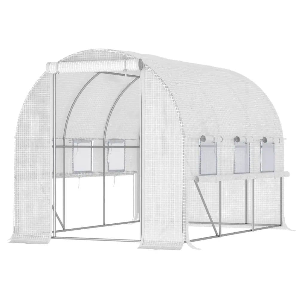 image-Large Outside Backyard Plant Greenhouse Hot House w/ Zippered Doors White