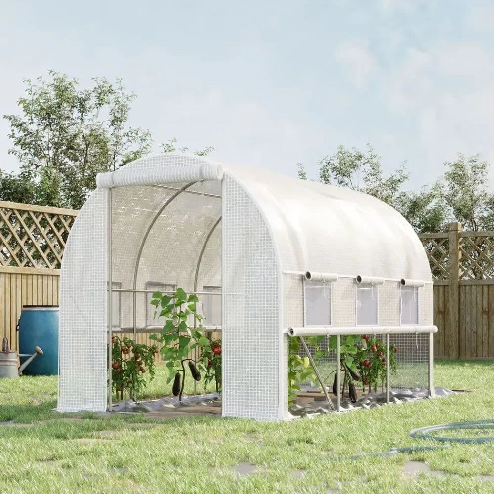 image-Large Outside Backyard Plant Greenhouse Hot House w/ Zippered Doors White