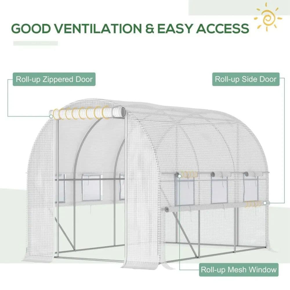 image-Large Outside Backyard Plant Greenhouse Hot House w/ Zippered Doors White