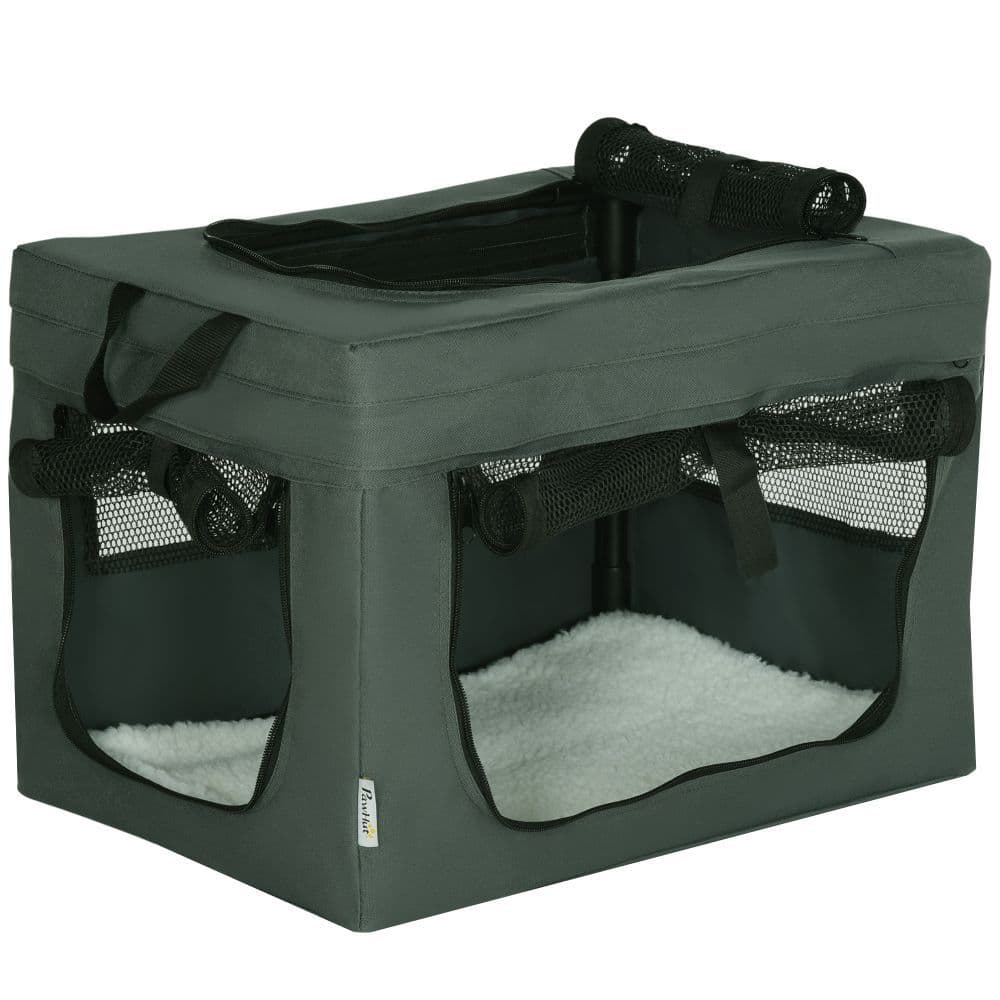 image-48.5cm Foldable Pet Carrier, Cat Bag w/ Cushion, for Miniature Dogs - Grey