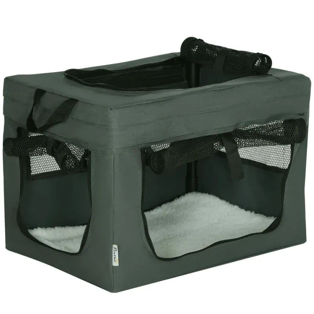 image-48.5cm Foldable Pet Carrier, Cat Bag w/ Cushion, for Miniature Dogs - Grey