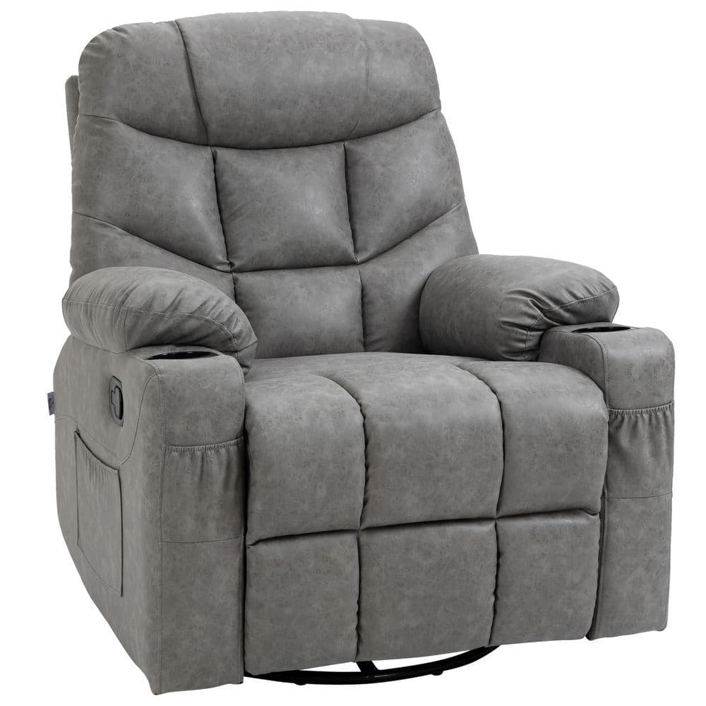 image-PU Leather Manual Recliner Chair Recliner Armchair Grey 360 Degreee swivel