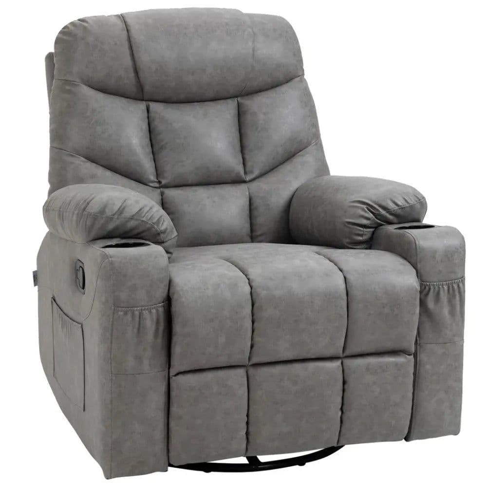 image-PU Leather Manual Recliner Chair Recliner Armchair Grey 360 Degreee swivel
