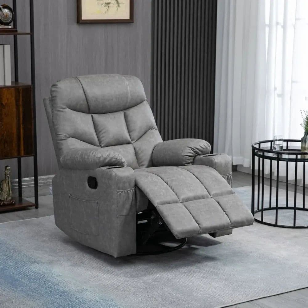 image-PU Leather Manual Recliner Chair Recliner Armchair Grey 360 Degreee swivel