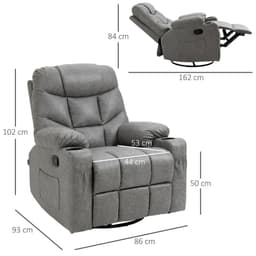 image-PU Leather Manual Recliner Chair Recliner Armchair Grey 360 Degreee swivel