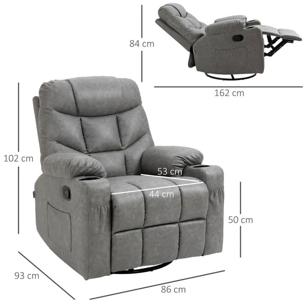 image-PU Leather Manual Recliner Chair Recliner Armchair Grey 360 Degreee swivel