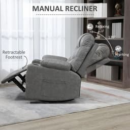 image-PU Leather Manual Recliner Chair Recliner Armchair Grey 360 Degreee swivel