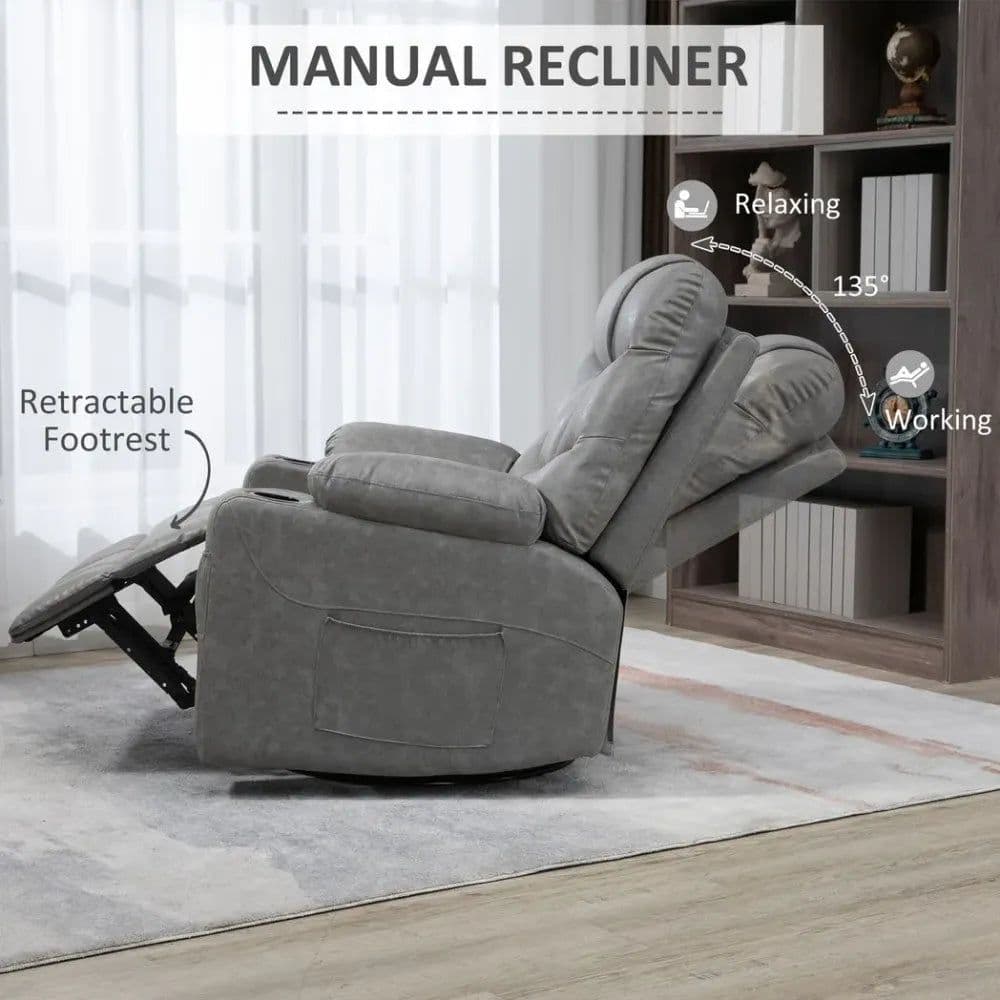 image-PU Leather Manual Recliner Chair Recliner Armchair Grey 360 Degreee swivel