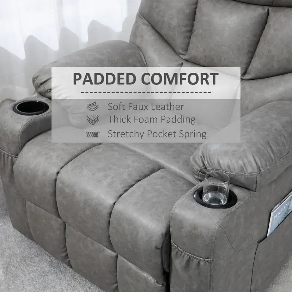 image-PU Leather Manual Recliner Chair Recliner Armchair Grey 360 Degreee swivel