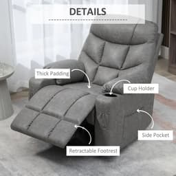 image-PU Leather Manual Recliner Chair Recliner Armchair Grey 360 Degreee swivel