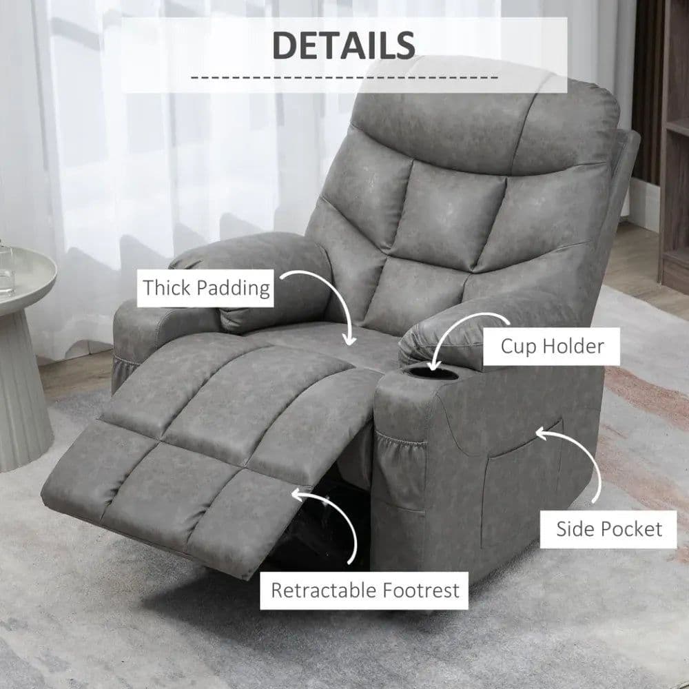 image-PU Leather Manual Recliner Chair Recliner Armchair Grey 360 Degreee swivel