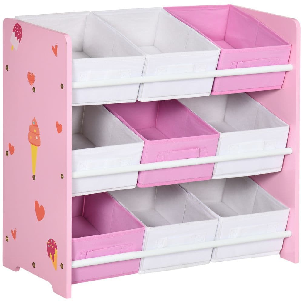 image-Kids Storage Unit with 9 Removable Storage Baskets for Nursery Playroom, Pink
