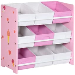 image-Kids Storage Unit with 9 Removable Storage Baskets for Nursery Playroom, Pink