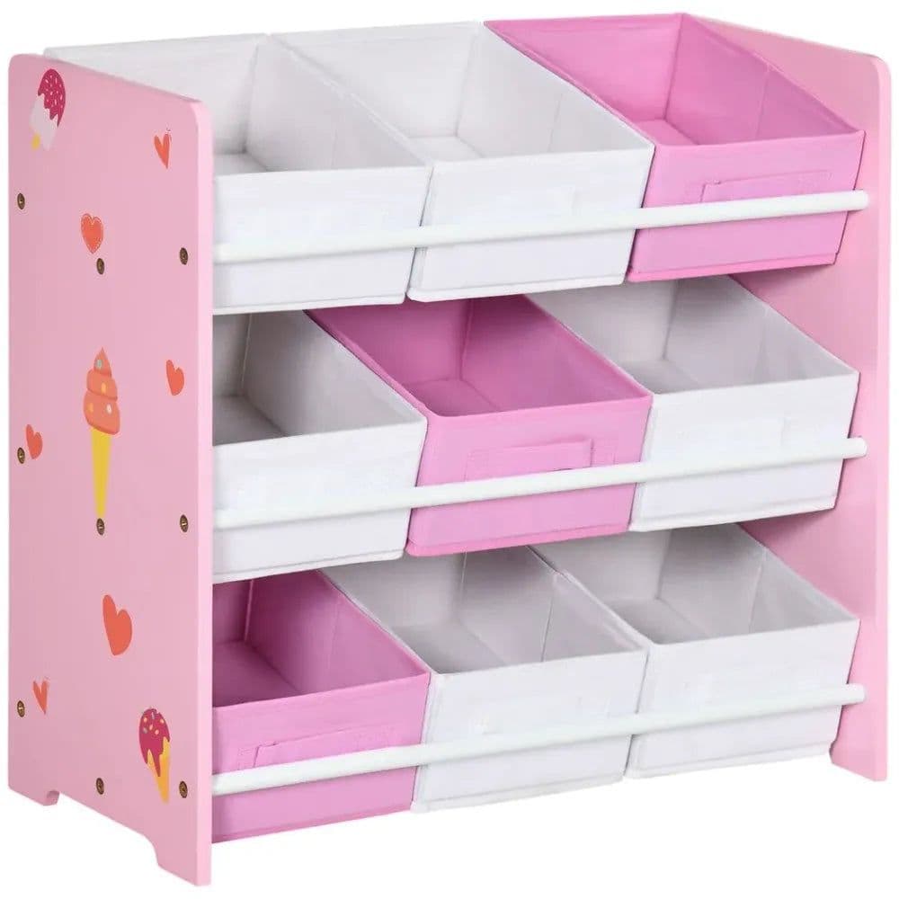 image-Kids Storage Unit with 9 Removable Storage Baskets for Nursery Playroom, Pink