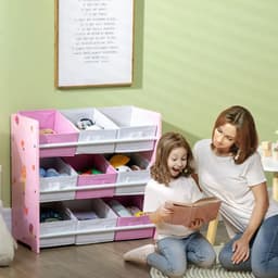 image-Kids Storage Unit with 9 Removable Storage Baskets for Nursery Playroom, Pink