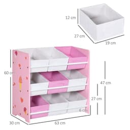 image-Kids Storage Unit with 9 Removable Storage Baskets for Nursery Playroom, Pink