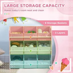 image-Kids Storage Unit with 9 Removable Storage Baskets for Nursery Playroom, Pink