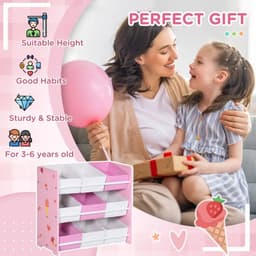 image-Kids Storage Unit with 9 Removable Storage Baskets for Nursery Playroom, Pink