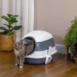 image-Cat Litter Tray with Lid, Hooded Cat Litter Box w/ High Side, Deodorant, Scoop