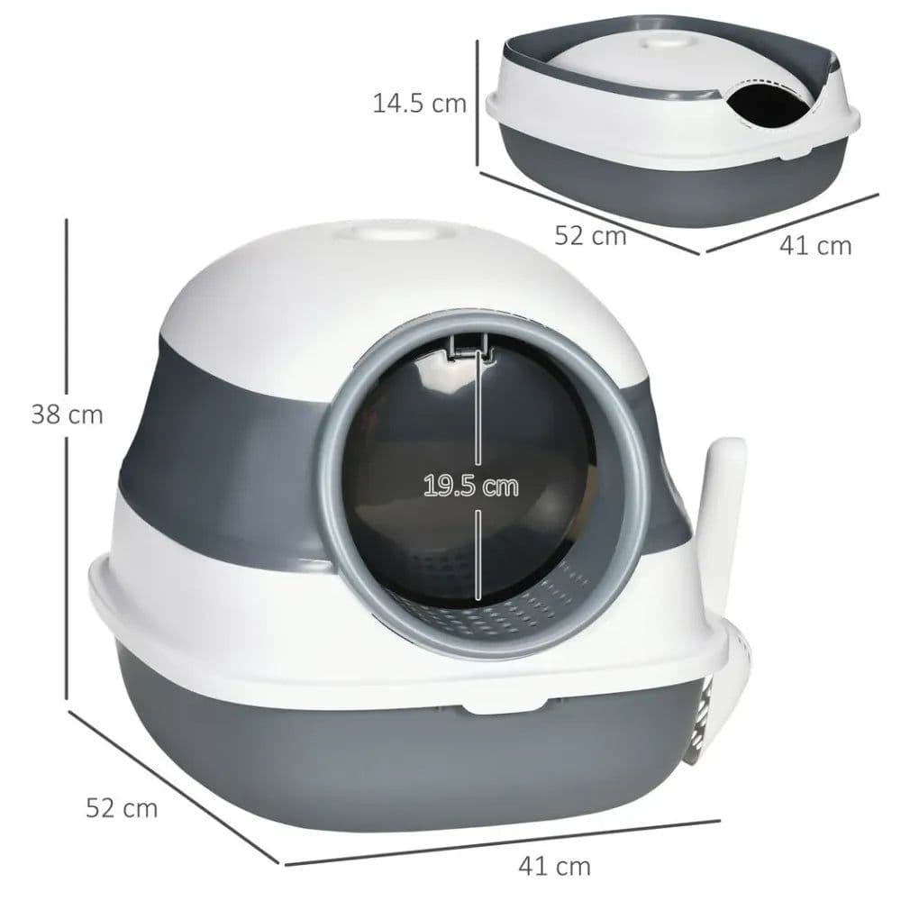 image-Cat Litter Tray with Lid, Hooded Cat Litter Box w/ High Side, Deodorant, Scoop