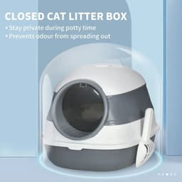 image-Cat Litter Tray with Lid, Hooded Cat Litter Box w/ High Side, Deodorant, Scoop