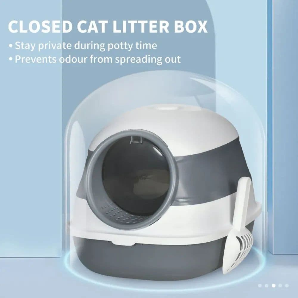 image-Cat Litter Tray with Lid, Hooded Cat Litter Box w/ High Side, Deodorant, Scoop