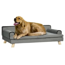 image-Pet Sofa for Large, Medium Dogs, with Wooden Legs Water-resistant Fabric, Grey