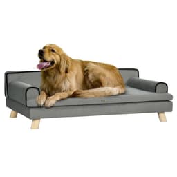 image-Pet Sofa for Large, Medium Dogs, with Wooden Legs Water-resistant Fabric, Grey