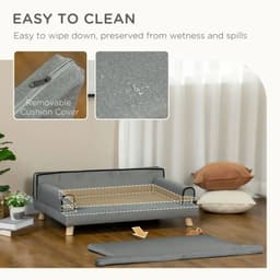 image-Pet Sofa for Large, Medium Dogs, with Wooden Legs Water-resistant Fabric, Grey