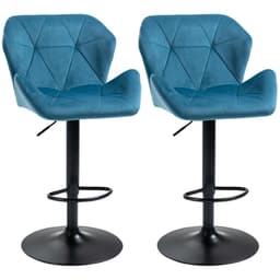 image-Set Of 2 Luxurious Velvet-Touch Bar Stools w/ Metal Frame Footrest Base Blue