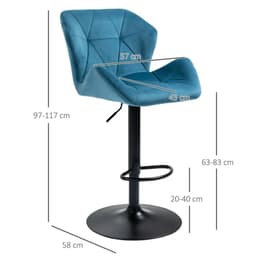 image-Set Of 2 Luxurious Velvet-Touch Bar Stools w/ Metal Frame Footrest Base Blue